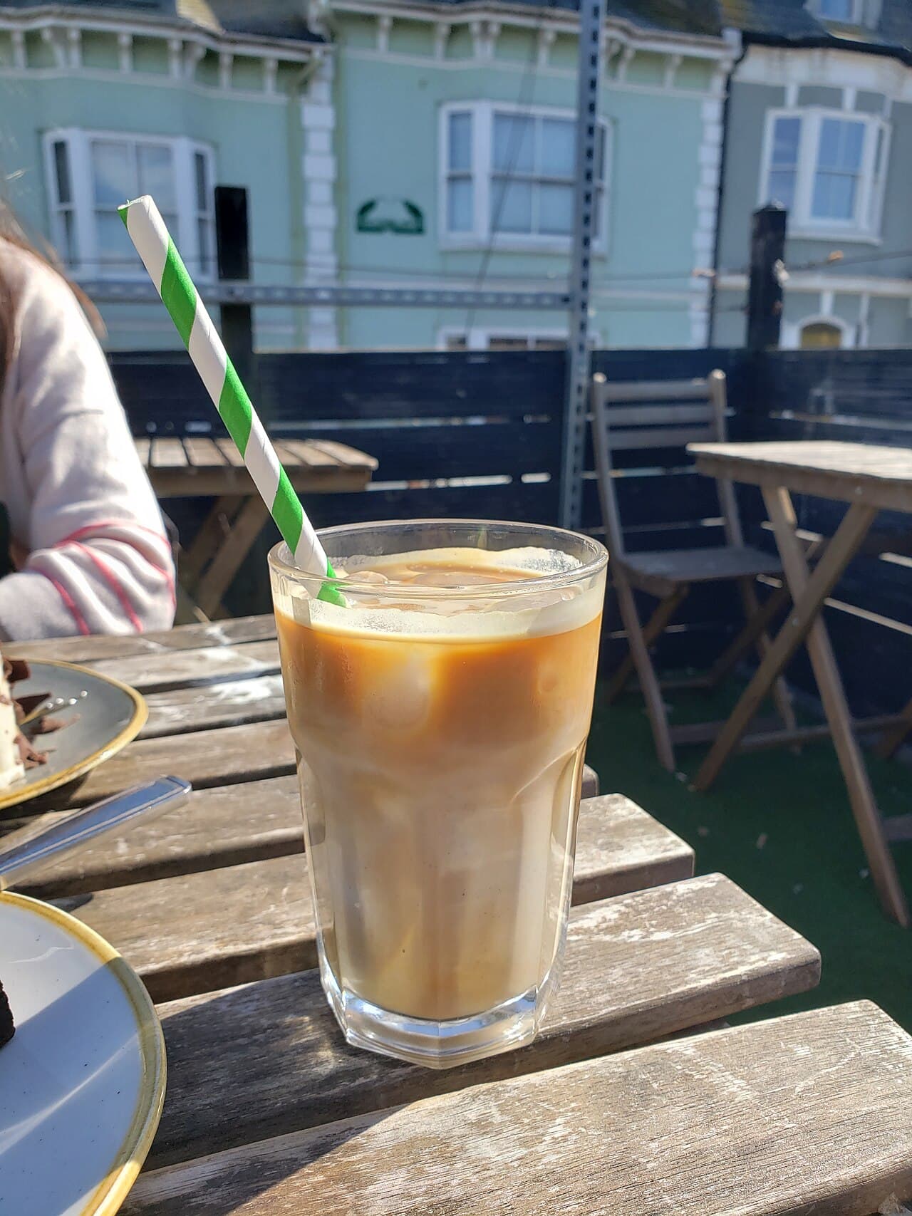 Iced latte in a cafe glass