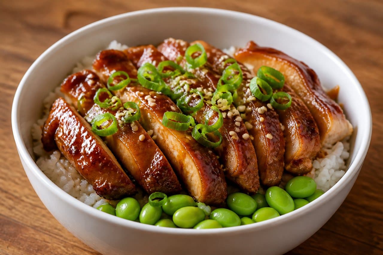 Teriyaki rice bowl with sides